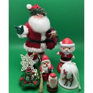 Small Lot of 8 Vintage Christmas Santas and Ornaments